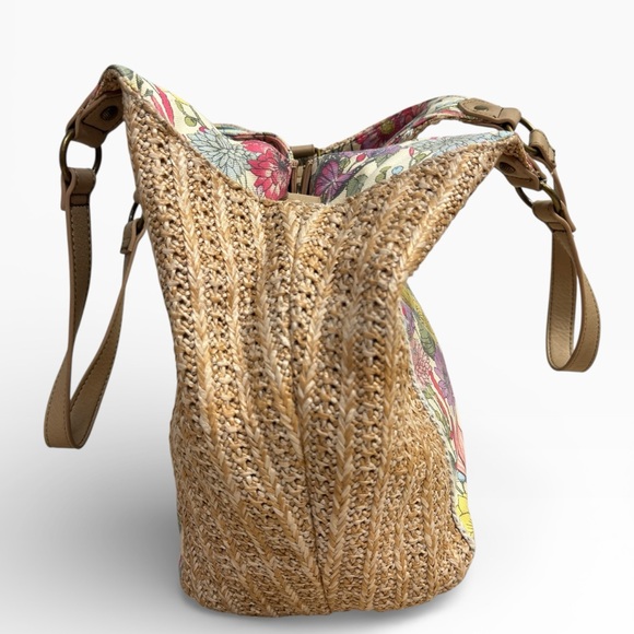 Sakroots Roma Straw Shopper Tote Floral Print Canvas Leather Trim Bag - Picture 4 of 7